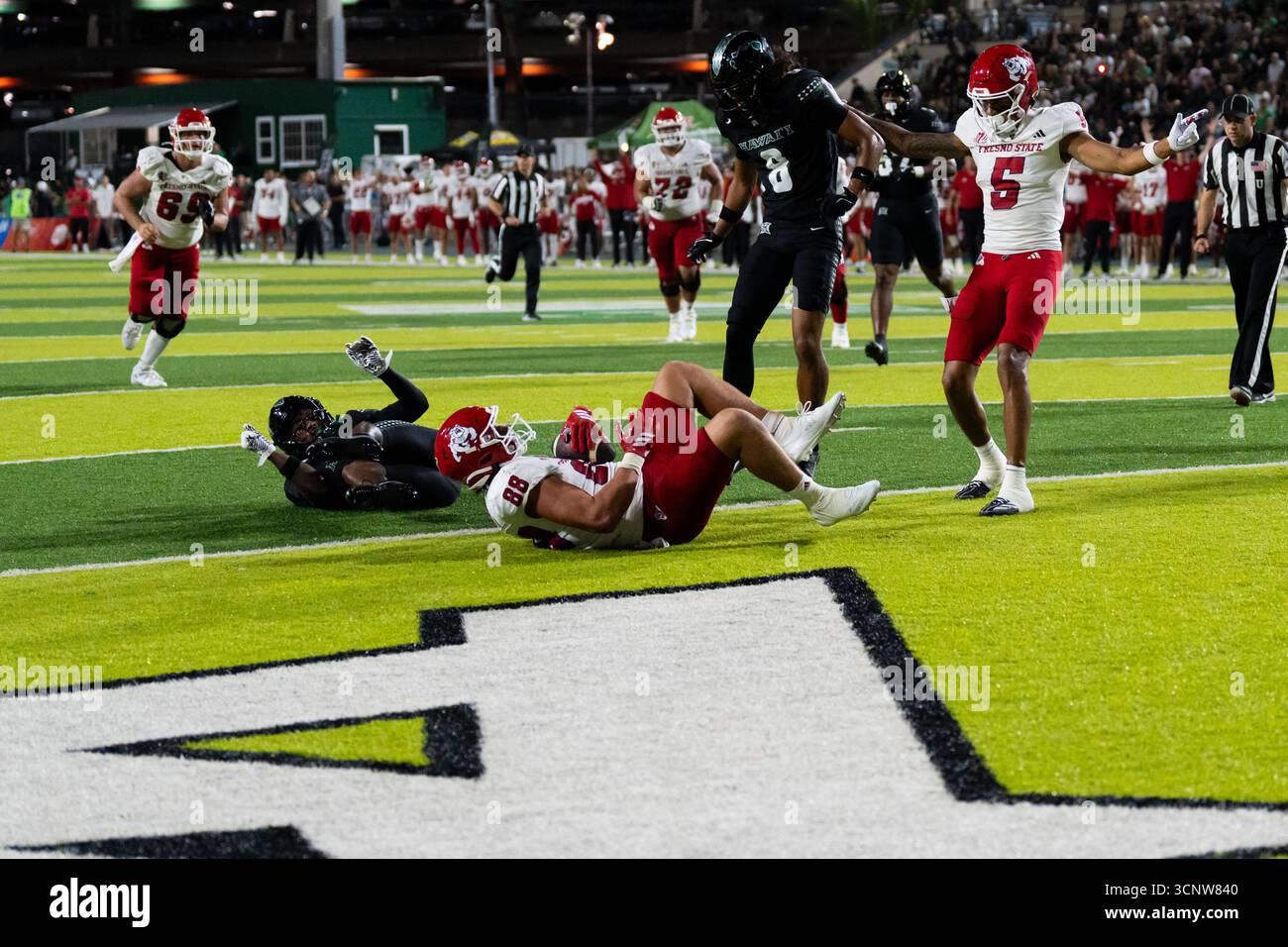 E.J. Warner trouve Richie Anderson III pour 13 yards TD pour tirer Fresno State dans les 9-7 avant la mi-temps Banque D'Images