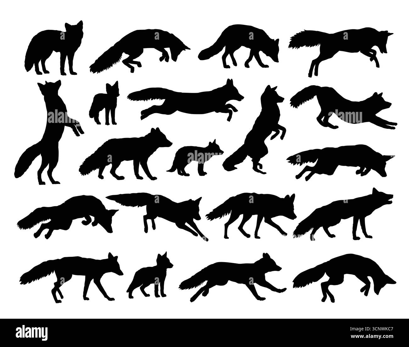 Les silhouettes de renards sauvages. Illustration de Vecteur