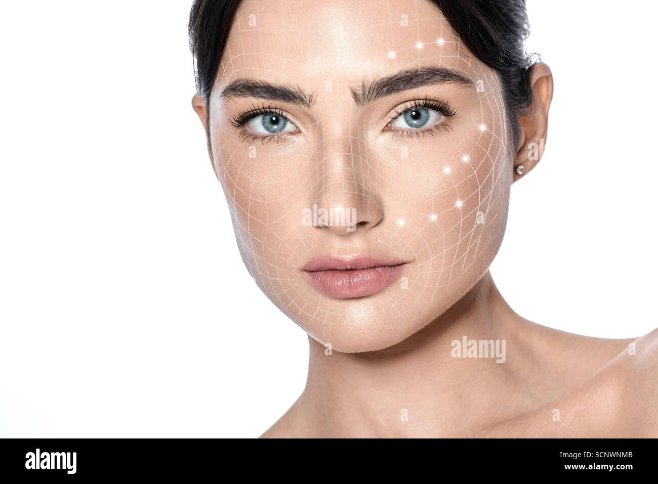 Lignes de levage, publicité de correction de contour de visage, levage de peau de visage femelle. Concept de rajeunissement du visage, cosmétologie Banque D'Images