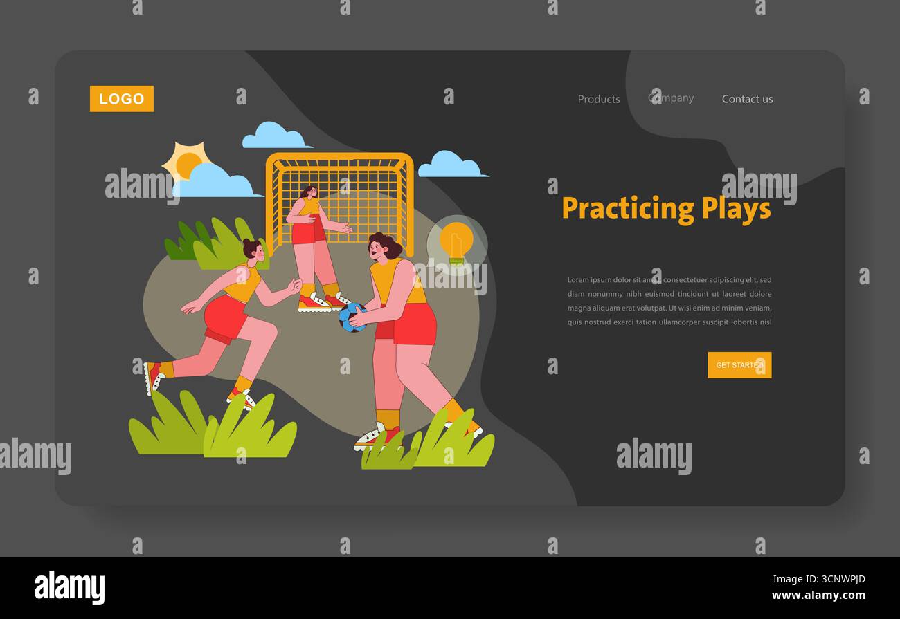 Illustration vectorielle d'une équipe pratiquant le handball, mettant en valeur les mouvements dynamiques des joueurs et engageant le travail d'équipe. Des couleurs vives et des éléments ludiques créent une scène sportive inspirante. Illustration de Vecteur