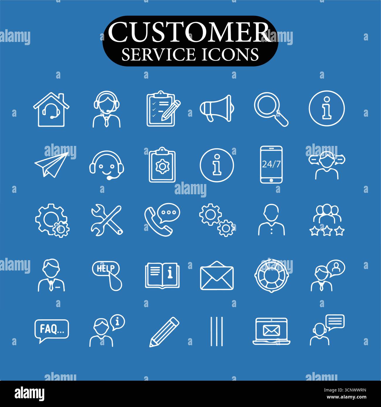 Service à la clientèle ensemble d'icônes Web dans le style de ligne. Aide et assistance. Icônes de support et de service pour applications Web et mobiles. Aide en ligne, assistance, client Illustration de Vecteur