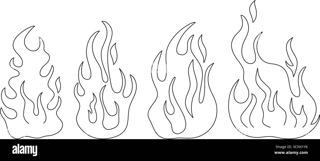 Illustration linéaire simple du feu. Feu de camp défini dans le style d'esquisse de doodle d'encre, éléments vectoriels Illustration de Vecteur