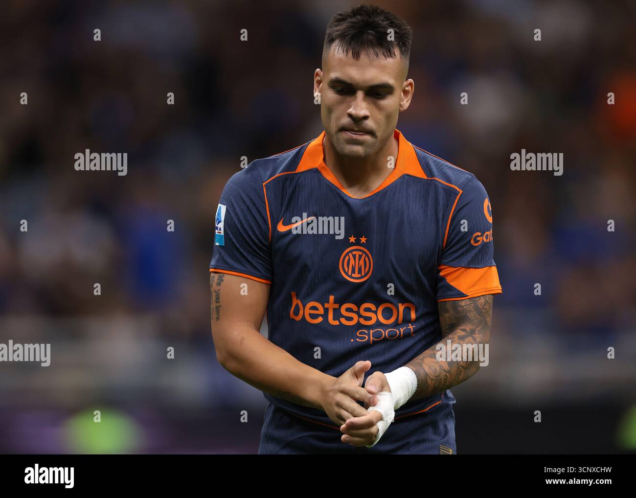 Milan, Italie. 21 septembre 2025. Lautaro Martinez du FC Internazionale réagit lors du match Internazionale vs US Sassuolo Serie A à Giuseppe Meazza, Milan. Le crédit photo devrait se lire : Jonathan Moscrop/Sportimage crédit : Sportimage Ltd/Alamy Live News Banque D'Images