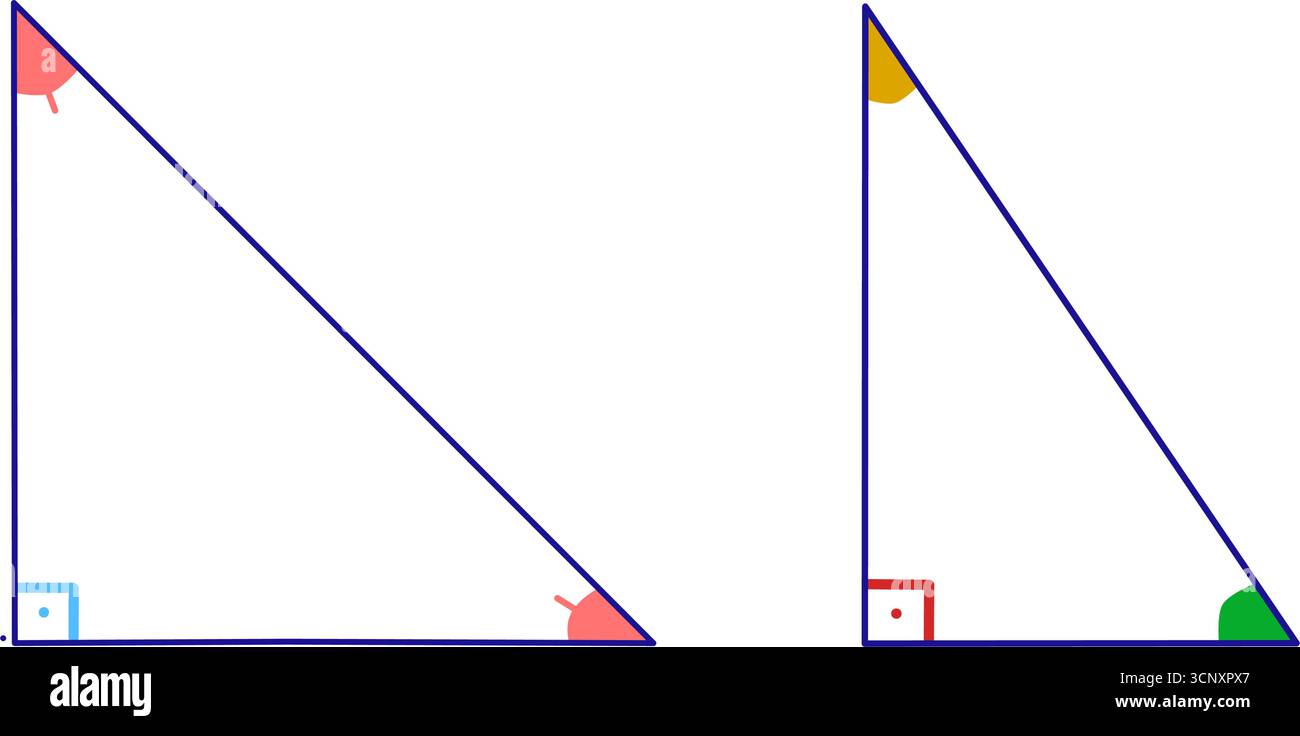 Deux triangles à angle droit avec des angles colorés. Diagramme géométrique montrant deux triangles droits différents Illustration de Vecteur