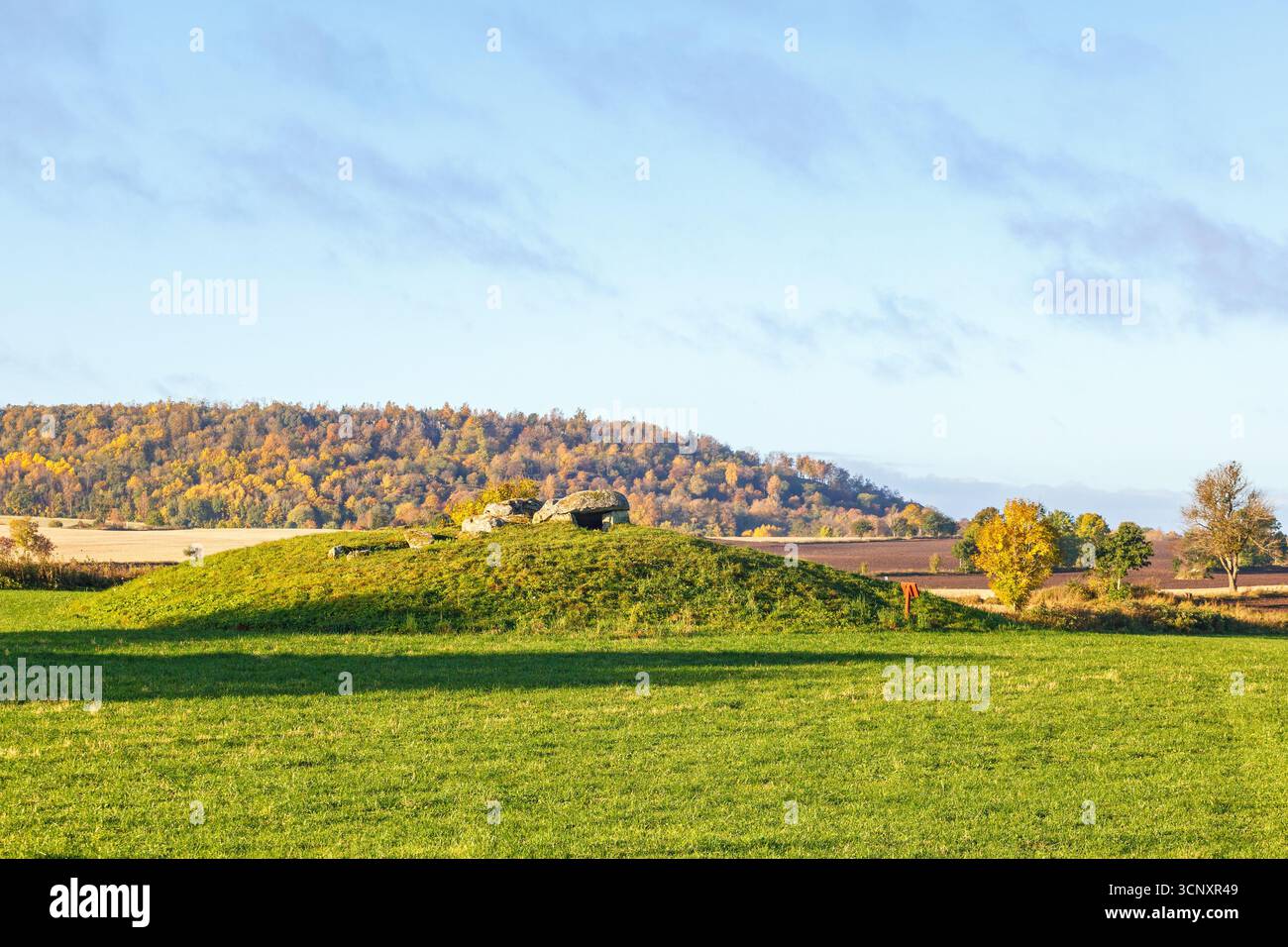 Ancienne tombe de passage sur une colline dans un paysage rural Banque D'Images