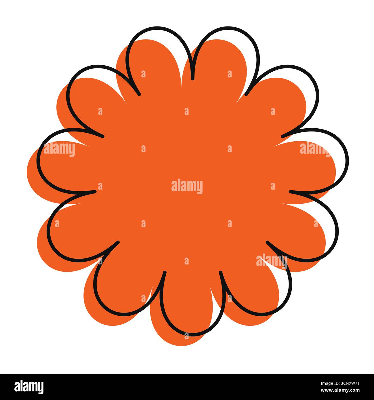 Icône florale orange avec un contour irrégulier dessiné à la main. Une forme de Marguerite lumineuse, simple et décorative Illustration de Vecteur