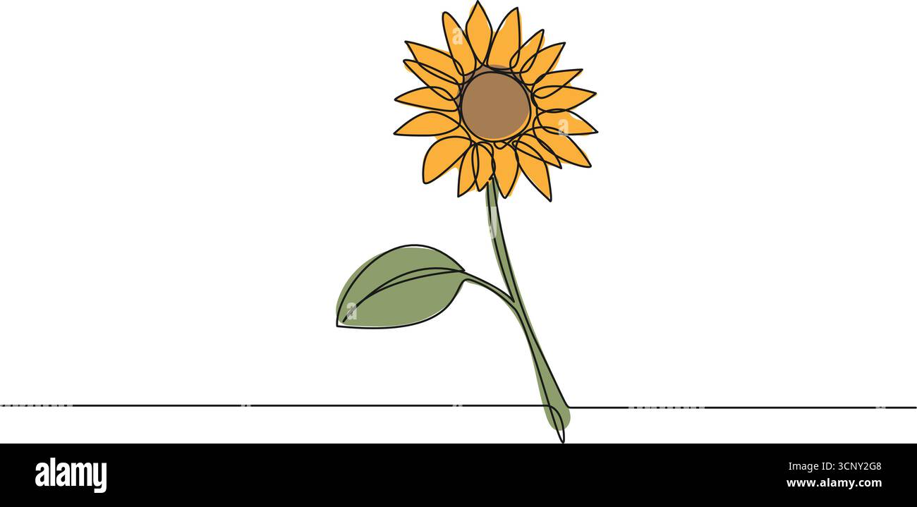 dessin simple ligne continue de tournesol, illustration vectorielle d'art au trait Illustration de Vecteur