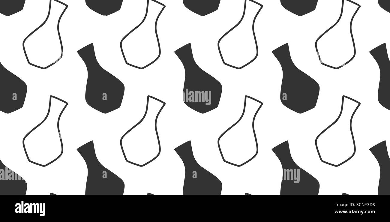 Décanteur à vin Outline et Silhouette ou simple vase à fleurs sans couture motif minimaliste format de bannière. Illustration vectorielle isolée cartes de menu thématique alcool bannières promotionnelles, affiches, dépliants, étiquettes Illustration de Vecteur