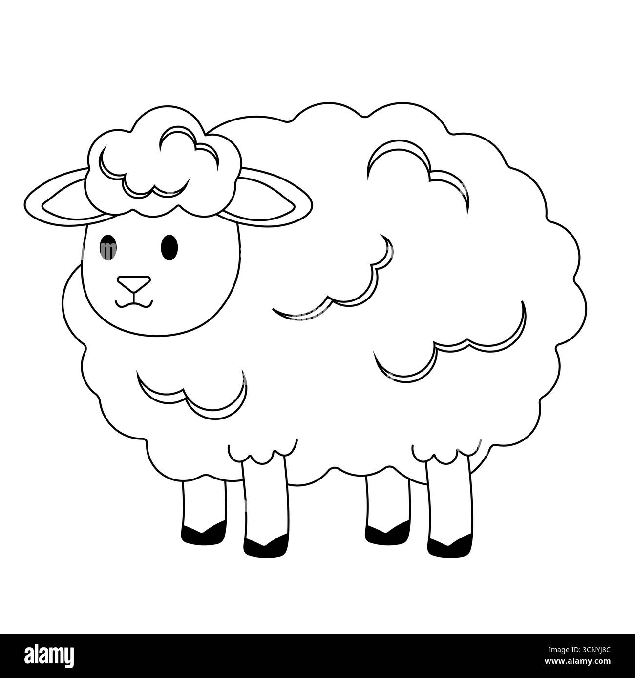 Page de coloriage de mouton de dessin animé mignon. Un contour de dessin animé mignon d'un mouton pour la coloration des enfants. Parfait pour les livres d'activités et les feuilles de travail agricoles amusantes. Illustration de Vecteur