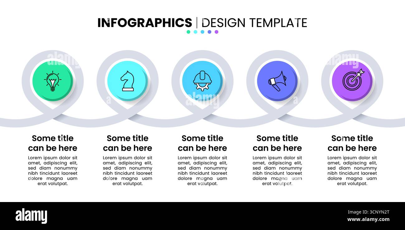 Modèle d'infographie avec icônes et 5 options ou étapes. Ligne. Peut être utilisé pour la mise en page de flux de travail, le diagramme, la bannière, la conception Web. Illustration vectorielle Illustration de Vecteur