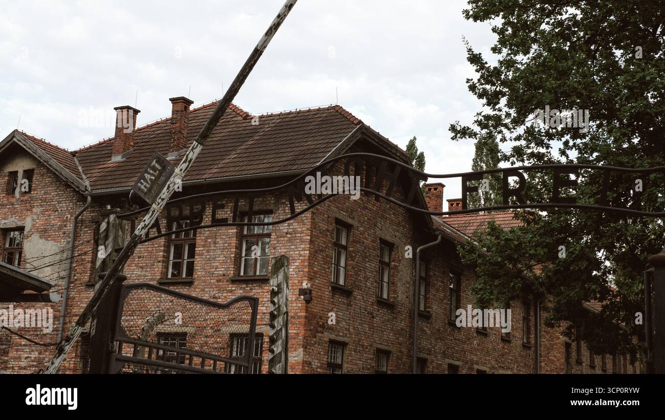 Explorez l'architecture envoûtante d'Auschwitz Birkenau, un site historique important en Pologne. Les vestiges d'un passé tragique nous rappellent l'histoire et la résilience humaine. Banque D'Images