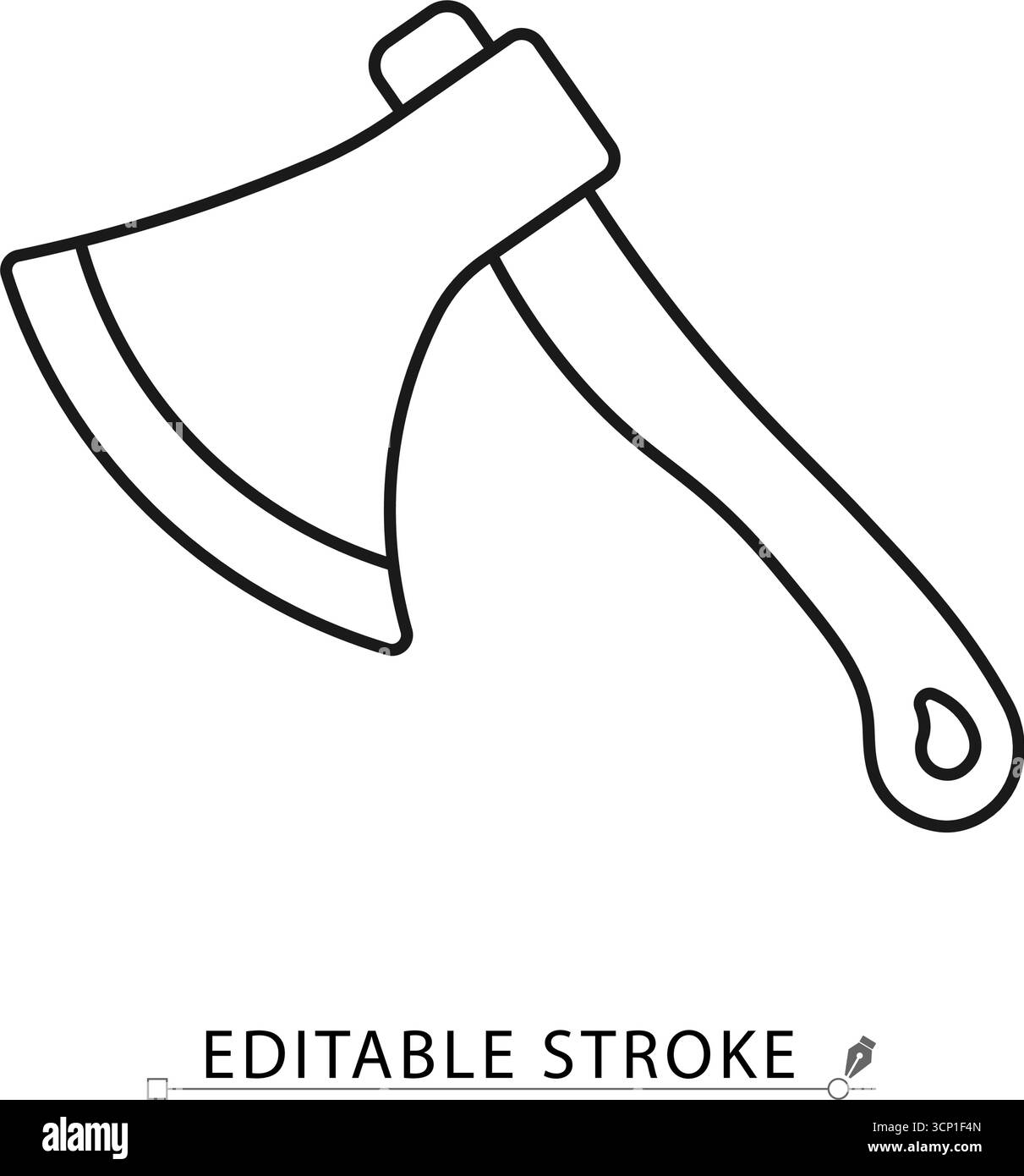 Une icône de hache dans un style de ligne minimaliste avec trait modifiable. Outil de bûcheron, hachoir à bois de chauffage, équipement de camping, instrument de coupe de bois, survie Illustration de Vecteur