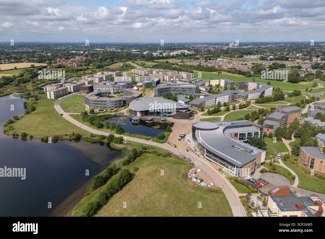 Vue aérienne de l'Université de York, Campus East, Heslington, York, Royaume-Uni. Banque D'Images