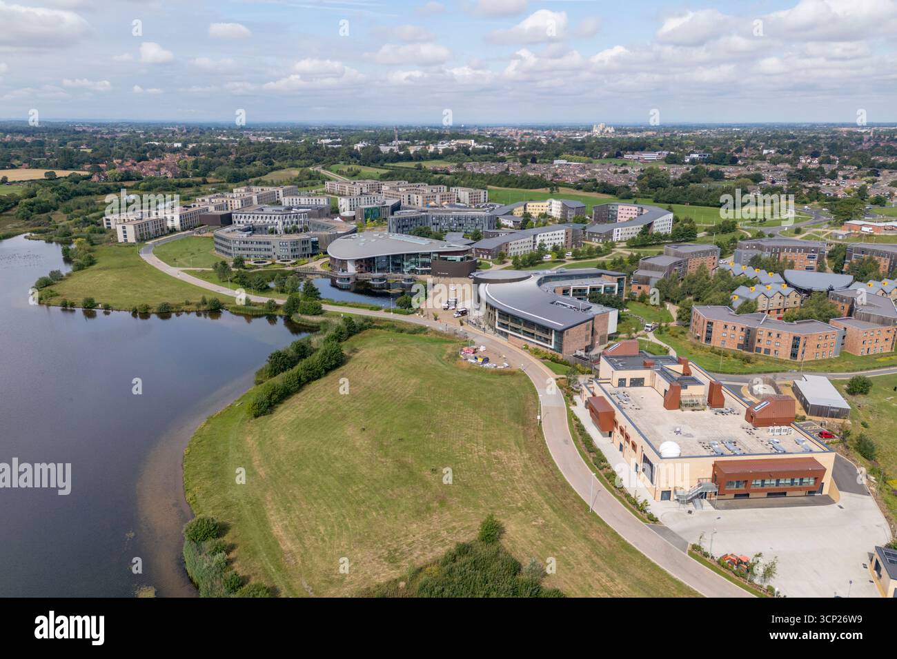 Vue aérienne de l'Université de York, Campus East, Heslington, York, Royaume-Uni. Banque D'Images