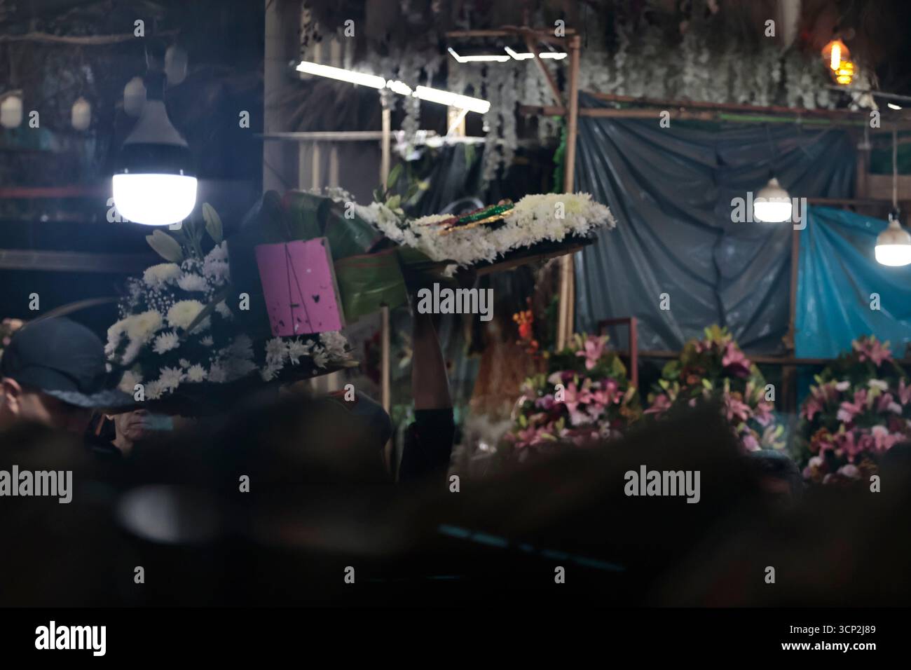 Mexique, CDMX, Mexique. 23 septembre 2025. Le marché le plus important spécialisé dans les fleurs de toutes sortes est le marché jamaïcain, situé à Mexico. Aujourd'hui marque son 68e anniversaire et est l'un des principaux points de vente et de distribution de fleurs de divers états à travers le pays. Avec de la musique live et de la danse dans ses allées, les vendeurs, les employés et les clients célèbrent un autre anniversaire. Ce marché a ouvert ses portes en 1957 dans le cadre de la modernisation de la ville. Il a des racines préhispaniques, comme il était et continue d'être le centre de commerce de fleurs le plus important, relié à cette époque par des rivières ou CA Banque D'Images