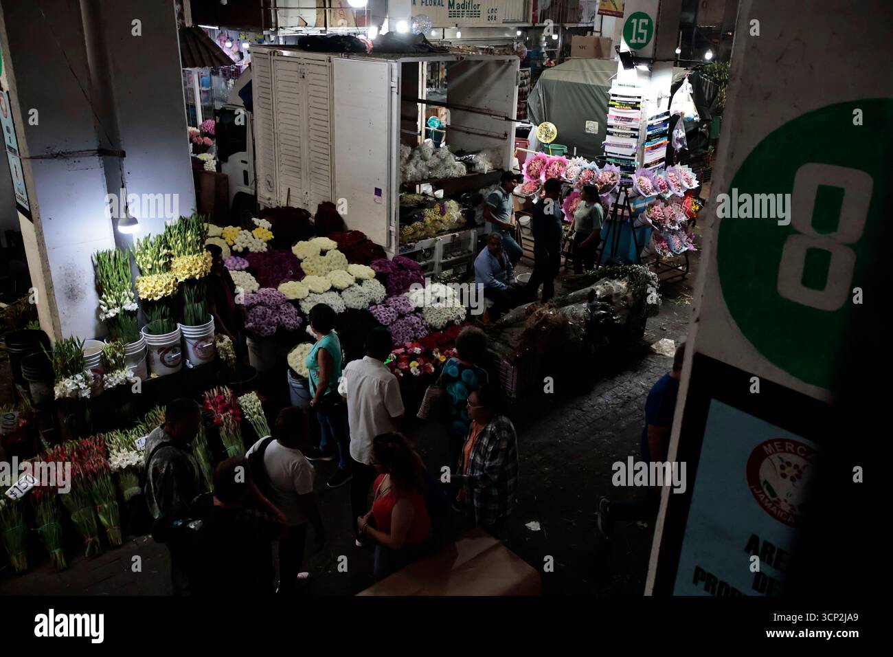 Mexique, CDMX, Mexique. 23 septembre 2025. Le marché le plus important spécialisé dans les fleurs de toutes sortes est le marché jamaïcain, situé à Mexico. Aujourd'hui marque son 68e anniversaire et est l'un des principaux points de vente et de distribution de fleurs de divers états à travers le pays. Avec de la musique live et de la danse dans ses allées, les vendeurs, les employés et les clients célèbrent un autre anniversaire. Ce marché a ouvert ses portes en 1957 dans le cadre de la modernisation de la ville. Il a des racines préhispaniques, comme il était et continue d'être le centre de commerce de fleurs le plus important, relié à cette époque par des rivières ou CA Banque D'Images
