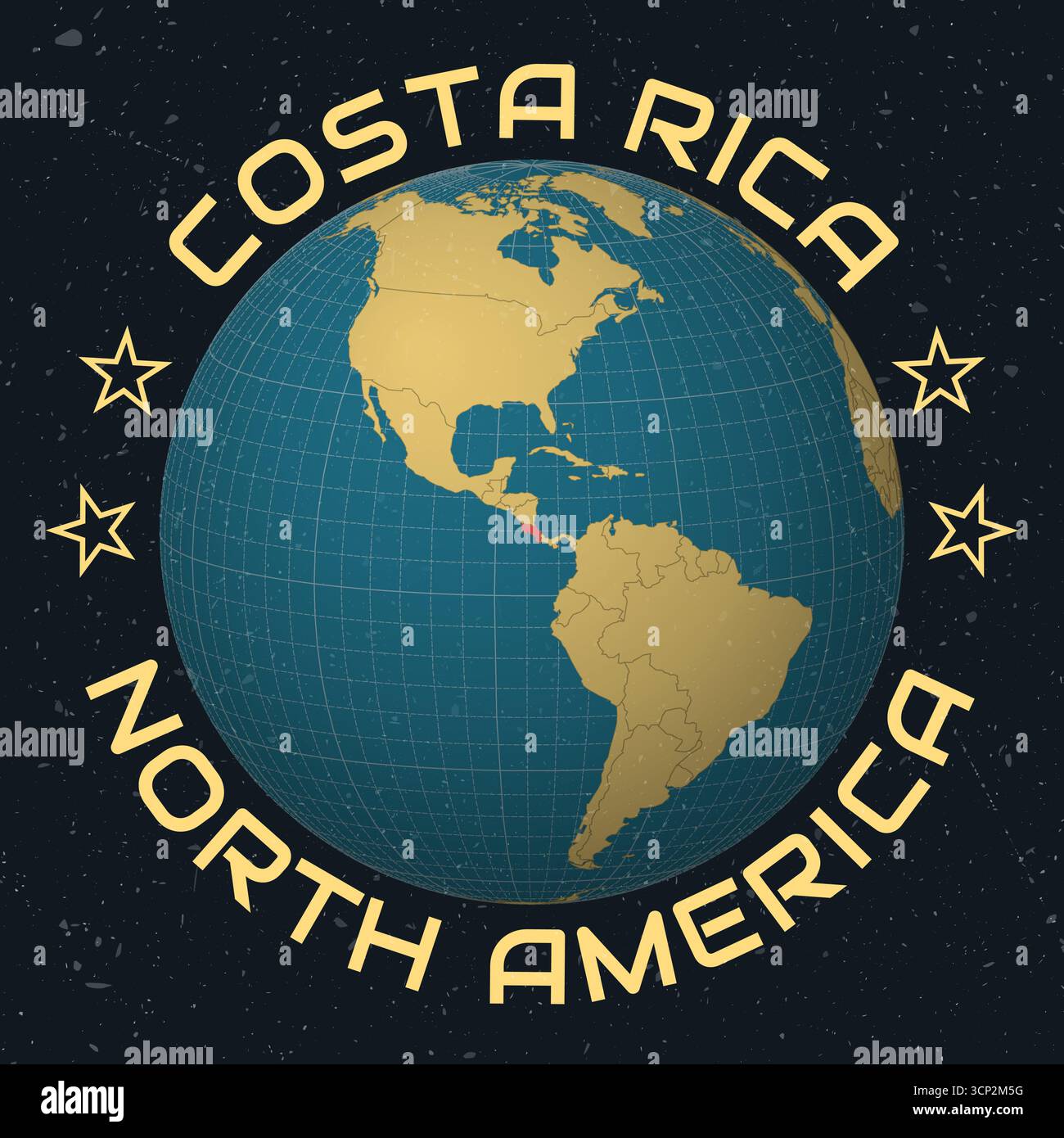 République du Costa Rica sur Globe. Texte rond du nom du pays. Look vintage avec texture grunge rayée. Illustration de Vecteur