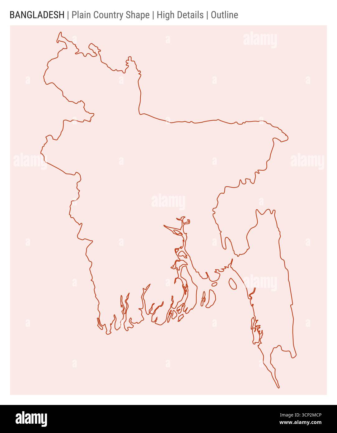 Carte du pays de plaine du Bangladesh. Détails élevés. Style de contour. Forme du Bangladesh. Illustration vectorielle. Illustration de Vecteur