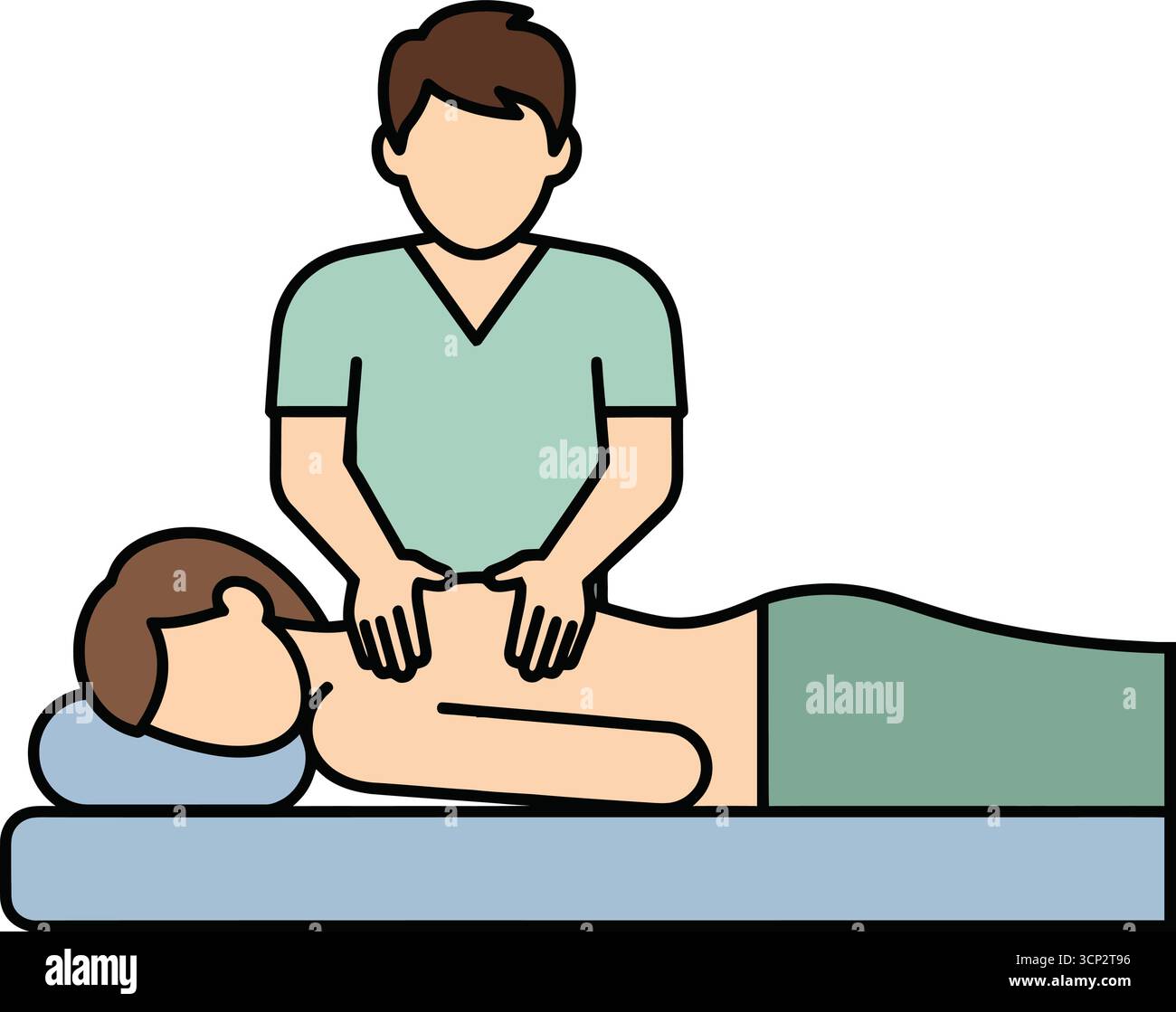 Illustration de traitement de massage de physiothérapie avec thérapeute fournissant une thérapie du dos pour la récupération des soins de santé Illustration de Vecteur