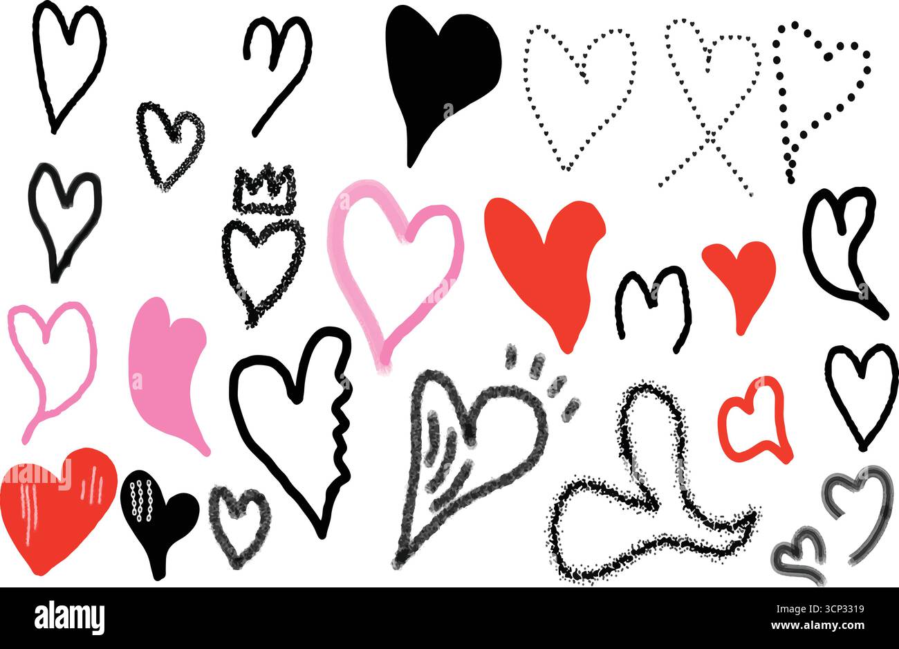 Dessiné à la main Abstract Heart Shapes Collection Art numérique ensemble d'illustrations vectorielles de la Saint-Valentin Illustration de Vecteur