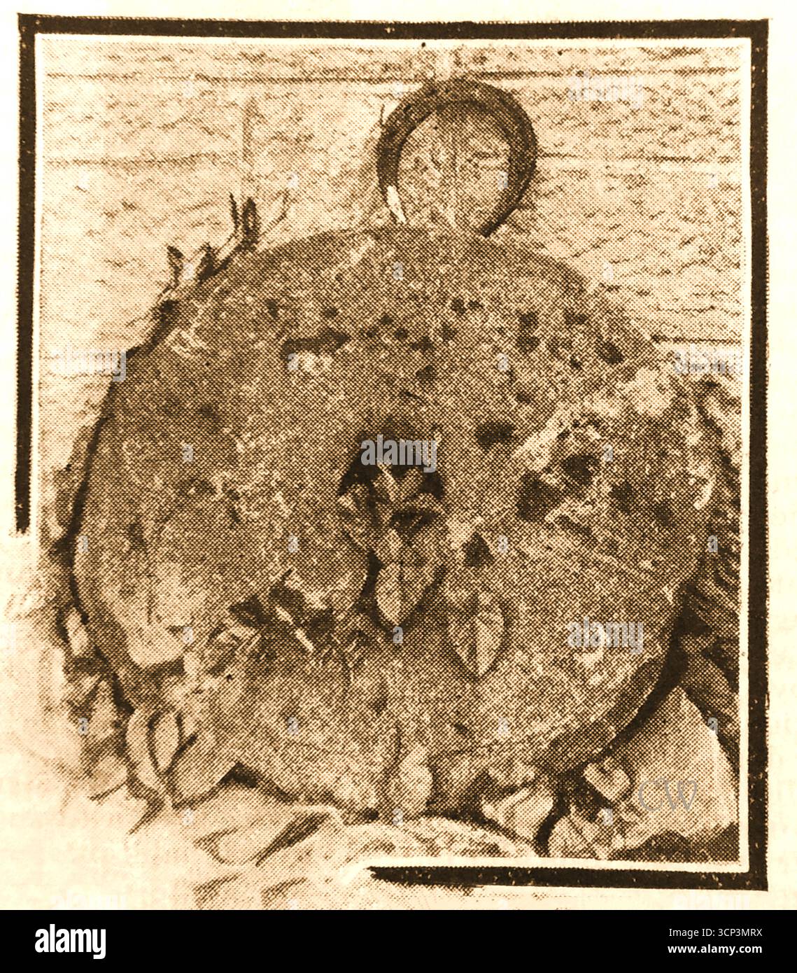 Une image imprimée de 1918 de la meule qui aurait été utilisée par le vrai John O'Groats, Jan de Groot, un Hollandais du XVe siècle qui a autrefois effectué un ferry de l'Écosse continentale aux Orcades -- een afgedrukte afbeelding UIT 1918 van de slijpsteen waarvan wordt gezegd dat deze is gebruikt door de echte John O'Groats, Jan de Groot, een 15e-eeuwse Nederlander die otelvekney van et Ortelvekney van boot Banque D'Images
