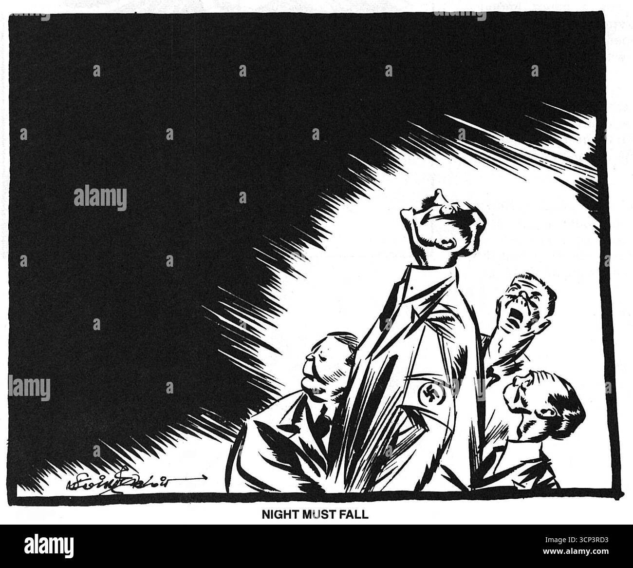 La nuit doit tomber. Le tournant de la marée pendant la seconde Guerre mondiale en Europe. Hitler, Goebbels, Goring, Hess, caricature, 1943. œuvres d'art Colvin. Banque D'Images