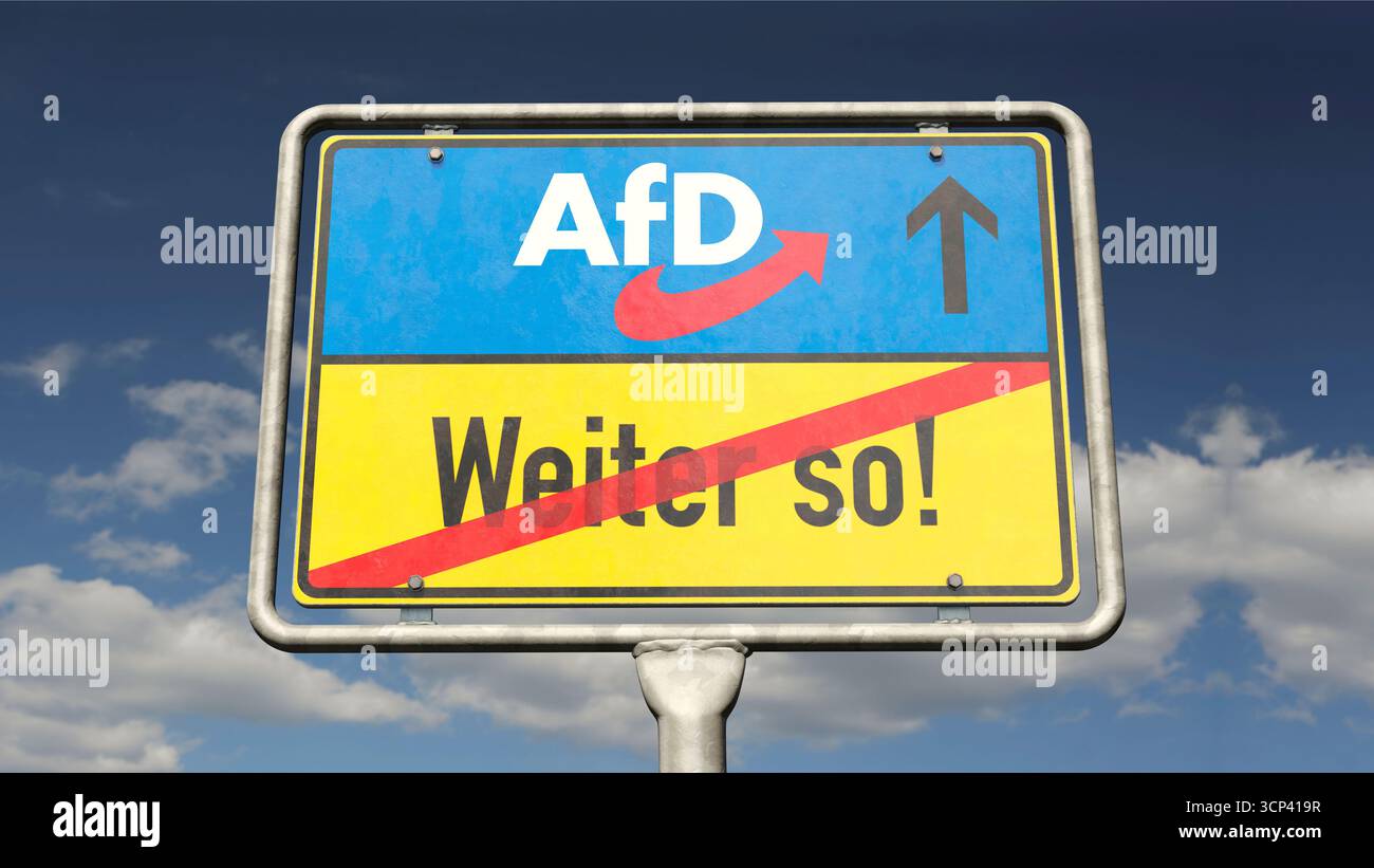 Victoire électorale de l'AFD (parti allemand) - signe de nom de lieu avec les mots allemands Weiter SO ! (Continuez !) Banque D'Images