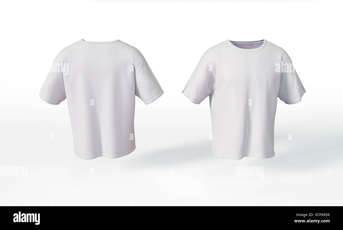 Blanc blanc blanc de t-shirt maquette vue arrière arrière arrière arrière arrière-plan isolé. Rendu 3D. Banque D'Images