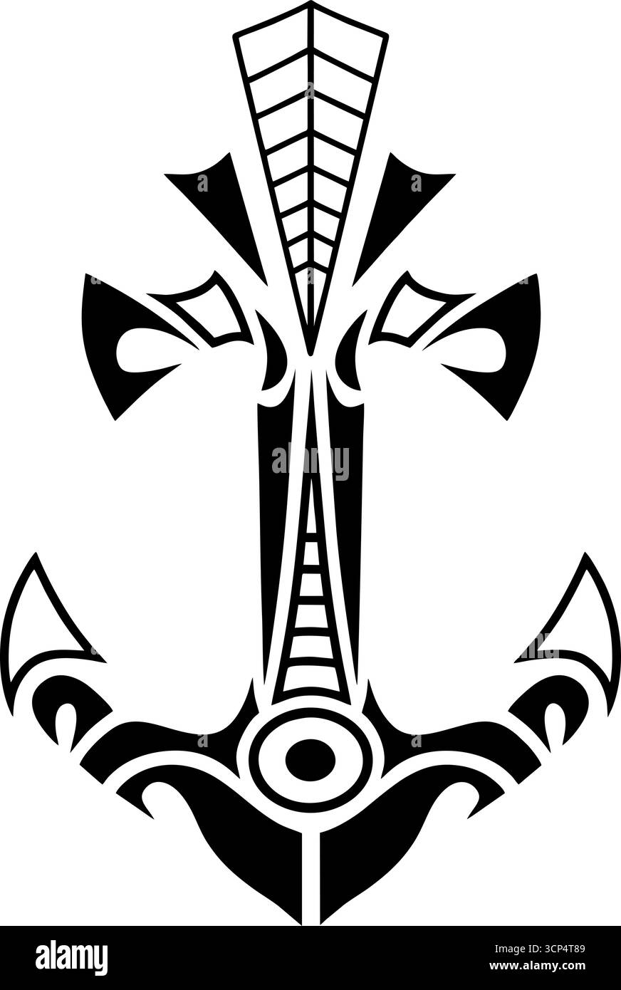 Tatouage ancre dans le style tribal maori. Logo ancre Illustration de Vecteur