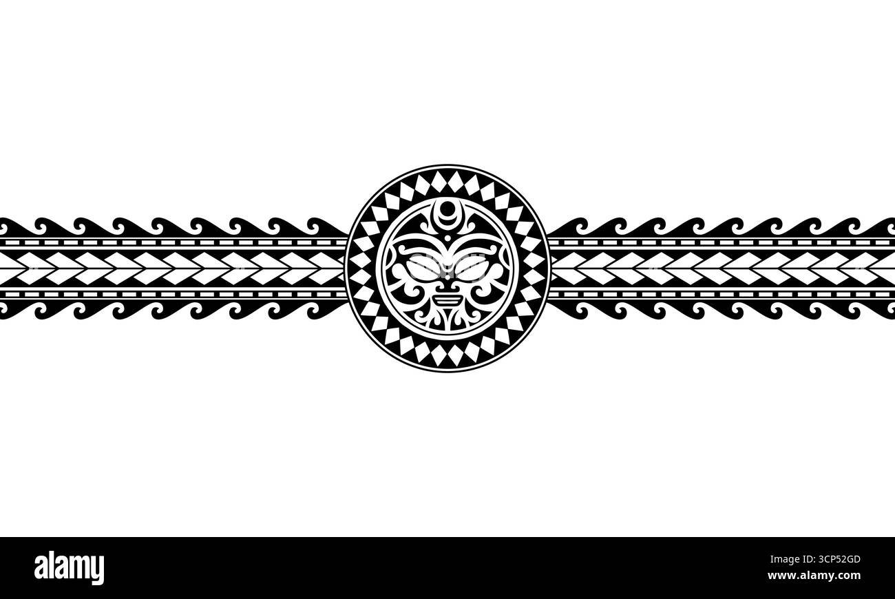 Vecteur de modèle de manchon tribal de bordure de tatouage polynésien maori. Tatouage bracelet samoan pour bras ou pied. Illustration de Vecteur