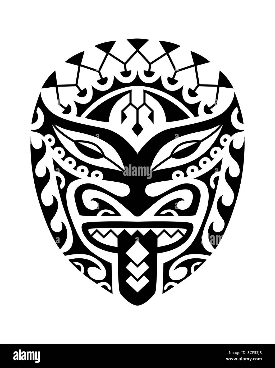 Masque traditionnel maori, tatouage visage Illustration de Vecteur
