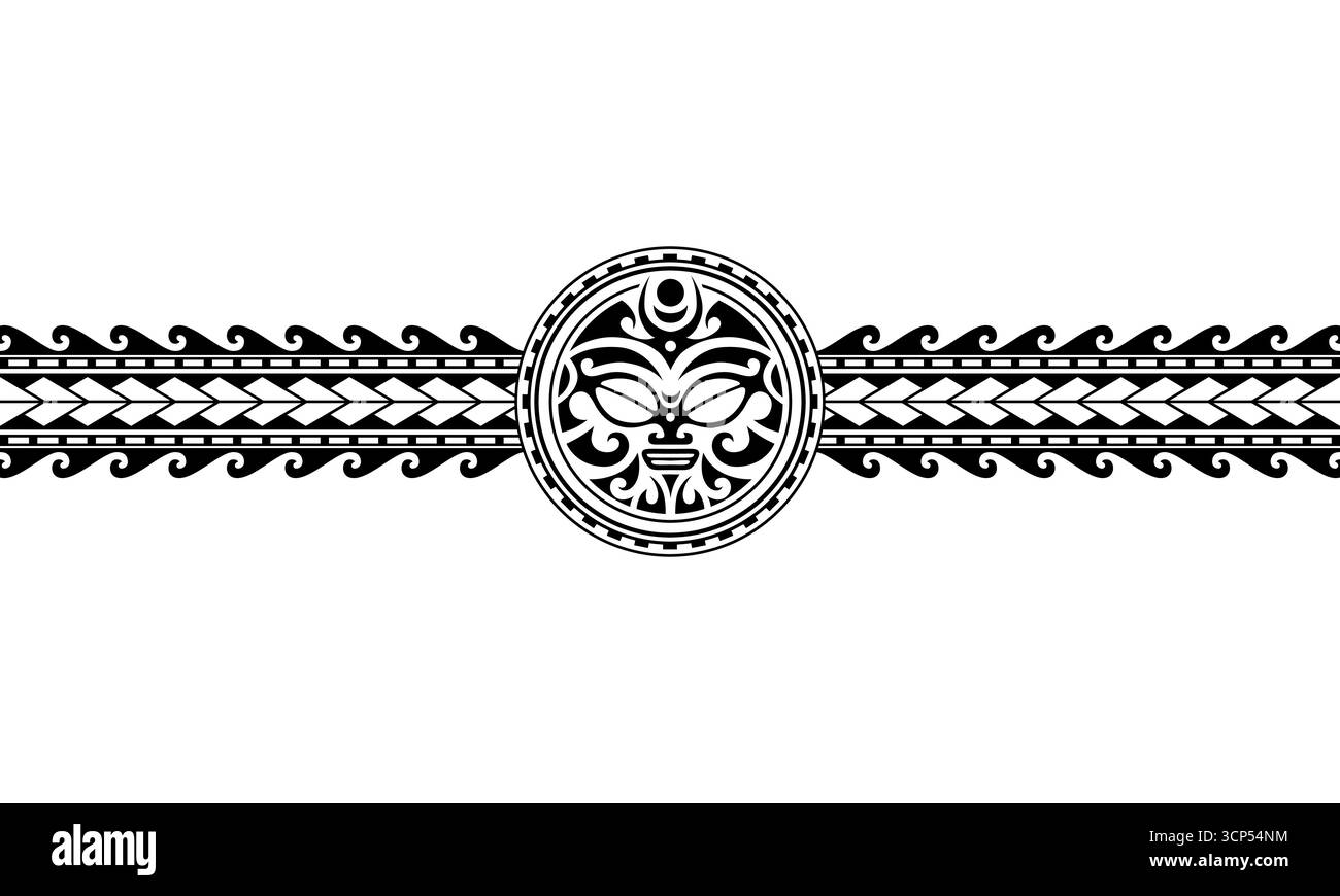 Vecteur de modèle de manchon tribal de bordure de tatouage polynésien maori. Tatouage bracelet samoan pour bras ou pied. Illustration de Vecteur