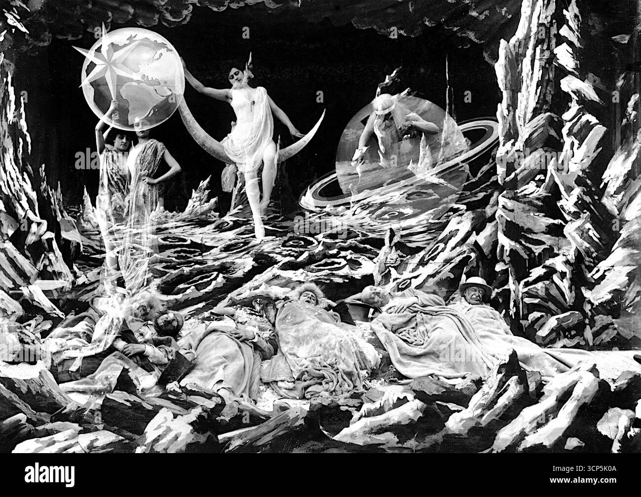 Tirage photographique d'une production pour le film A Trip to the Moon de Georges Melies, sorti en 1902. Banque D'Images