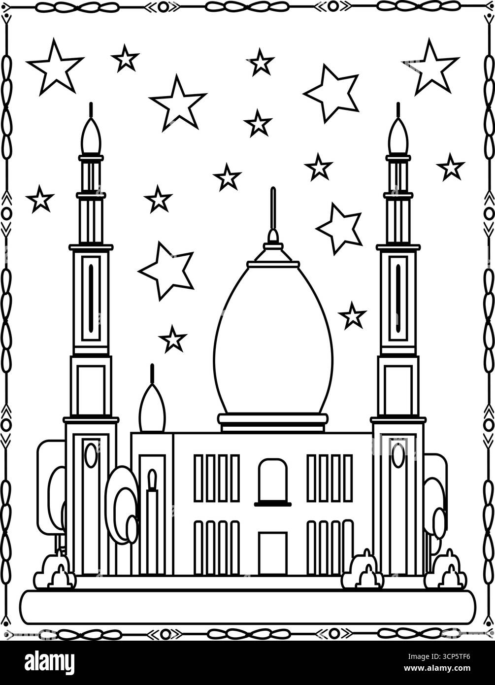 Mosquée dessiner et colorier des pages pour le Ramadan. Comment dessiner des pages de coloriage de mosquée pour les enfants. Illustration de Vecteur