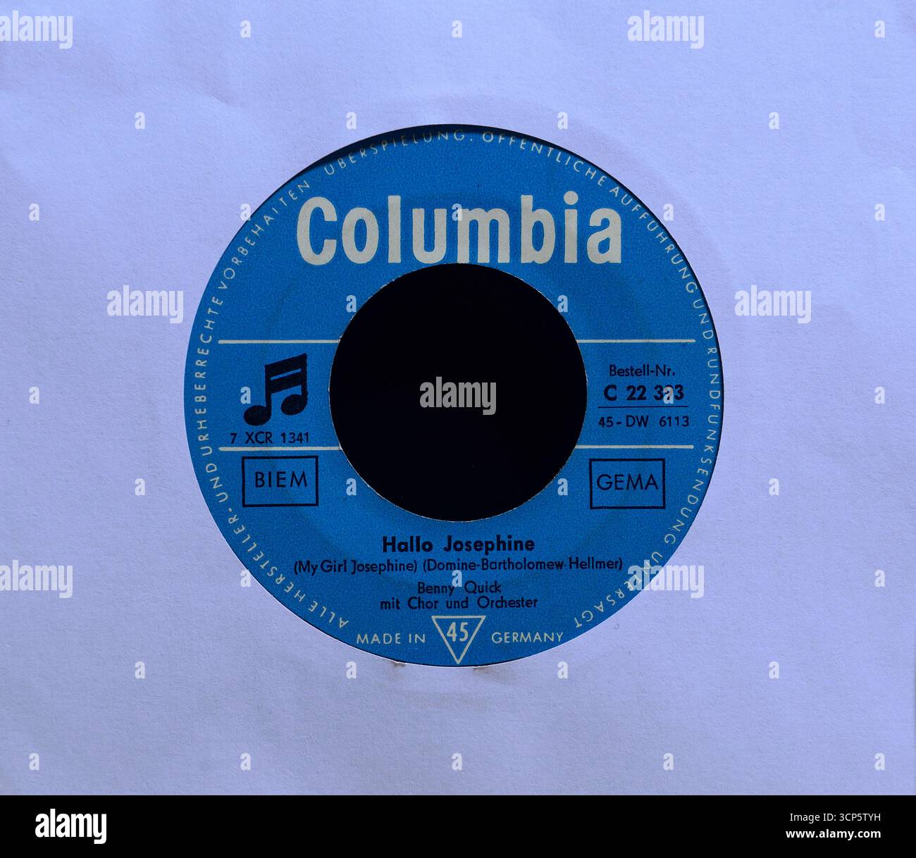 Vinitage Vinyl Singles 7″, Benny Quick, Hallo Josephine, Columbia Records, 1963 Banque D'Images