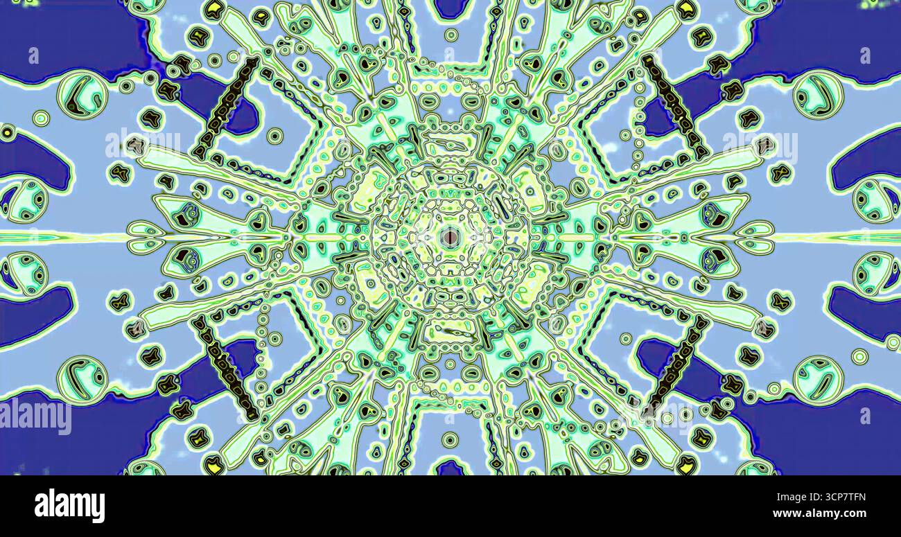 Cette œuvre présente un design abstrait complexe rempli de formes géométriques et de couleurs vibrantes. Il capture une expérience visuelle énergique et dynamique Banque D'Images