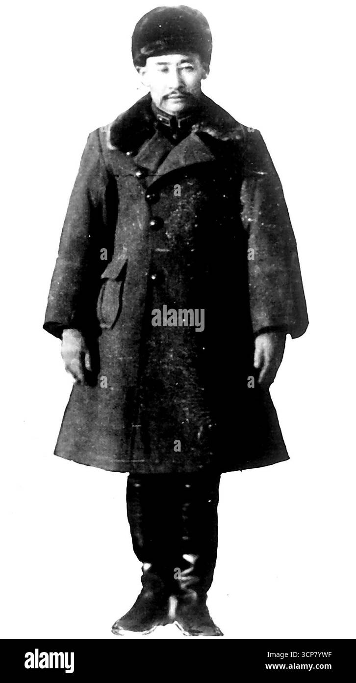 Un héros de son peuple aime ! Général ma, Mandchourie-défense, genre. Le général ma Chan-Shan, qu'il a rendu en reconnaissance de la loyale opposition aux Japonais, avait été erklä le héros national de la Chine, est maintenant dans une bataille de trois jours avec les troupes japonaises sur les rives de la rivière Sungari, à 55 kilomètres à l'est de Harbin. Il a été criblé avec un revolver à la main, par des balles de mitrailleuses, après la bataille, retrouvé dans le nettoyage. 10 octobre 1932. Banque D'Images