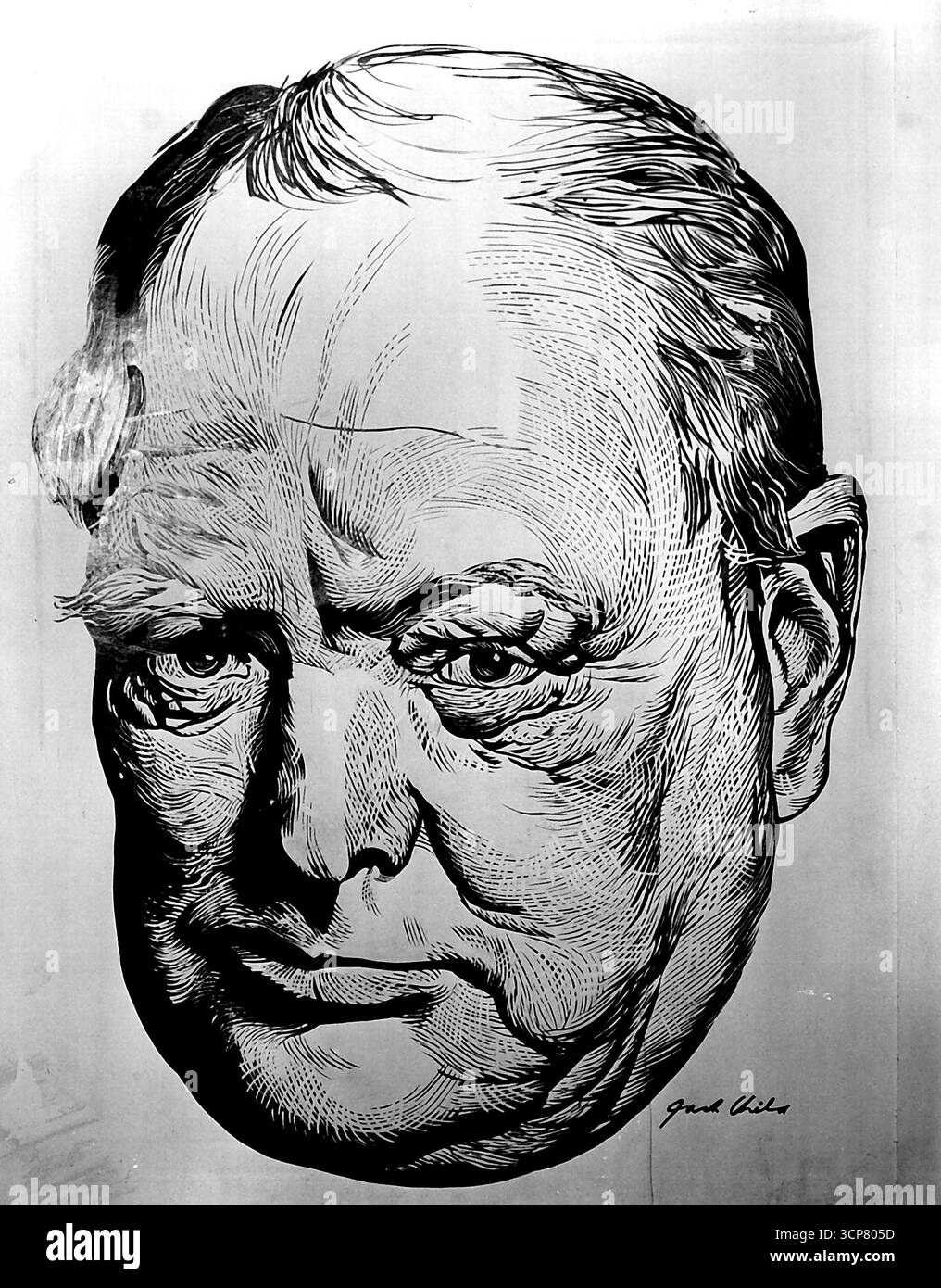 Sir Winston Churchill - dessin et dessin de Bust. 29 mars 1954. Banque D'Images