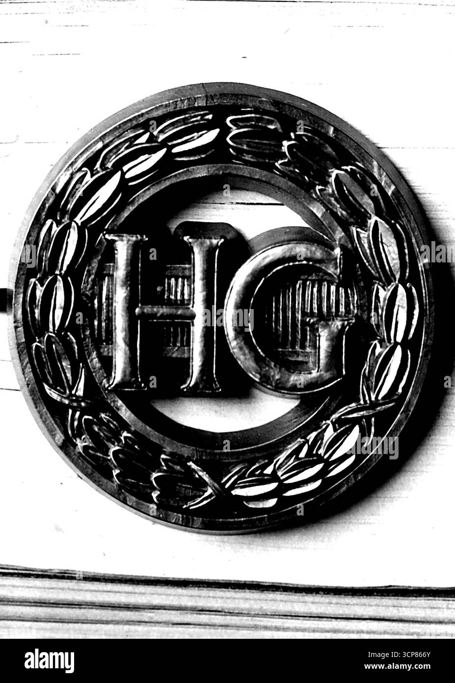 Badge pour Home Guard Women -- première et exclusive photo du nouveau badge. Le badge à porter par `with the Home Guard a été commandé pour la fabrication et sera distribué dès que possible. L'insigne est en plastique gris, avec les lettres H.G. sur une barre au centre. entouré d'une couronne de feuilles de laurier. 26 juillet 1943. (Photo de LNA). Banque D'Images Badge pour Home Guard Women -- première et exclusive photo du nouveau badge. Le badge à porter par `with the Home Guard a été commandé pour la fabrication et sera distribué dès que possible. L'insigne est en plastique gris, avec les lettres H.G. sur une barre au centre. entouré d'une couronne de feuilles de laurier. 26 juillet 1943. (Photo de LNA). Banque D'Images