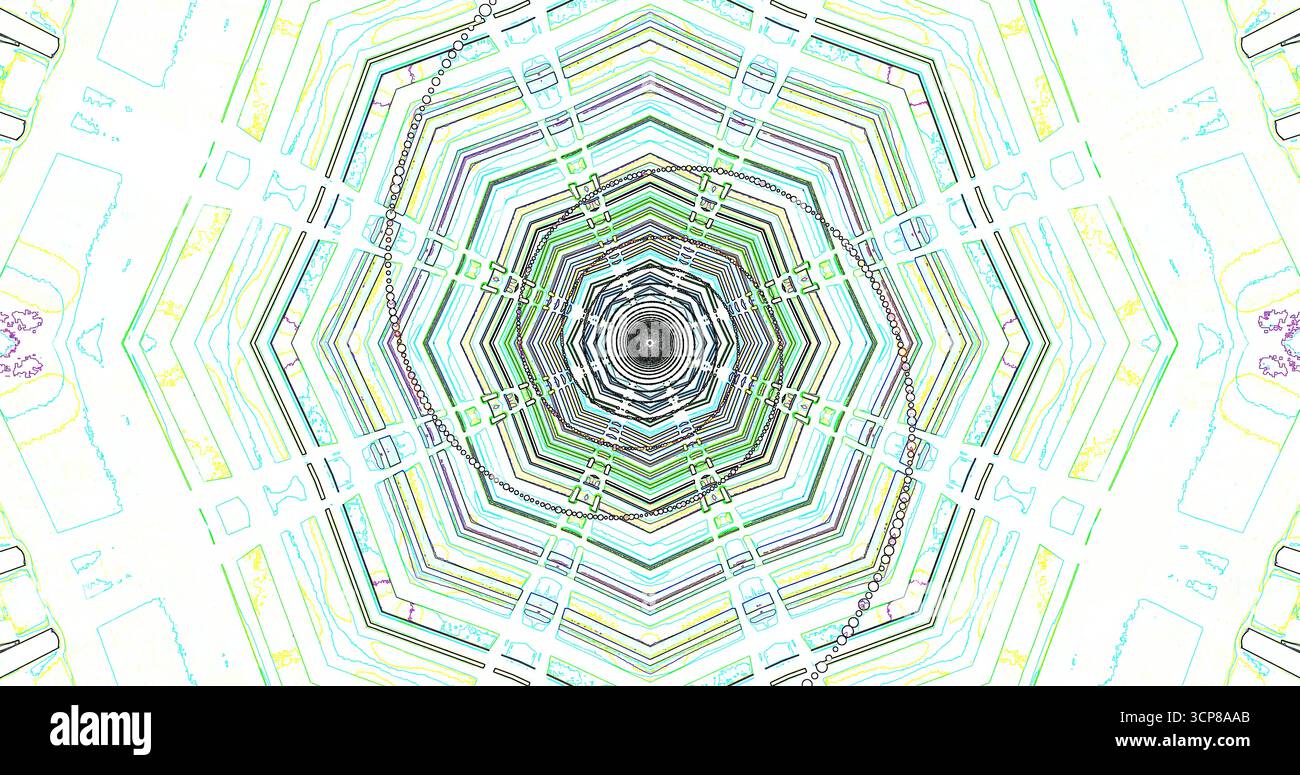 Les motifs tourbillonnants aux couleurs vives créent un design géométrique abstrait. Les lignes et les formes se croisent, formant une expérience visuelle fascinante remplie de wi Banque D'Images