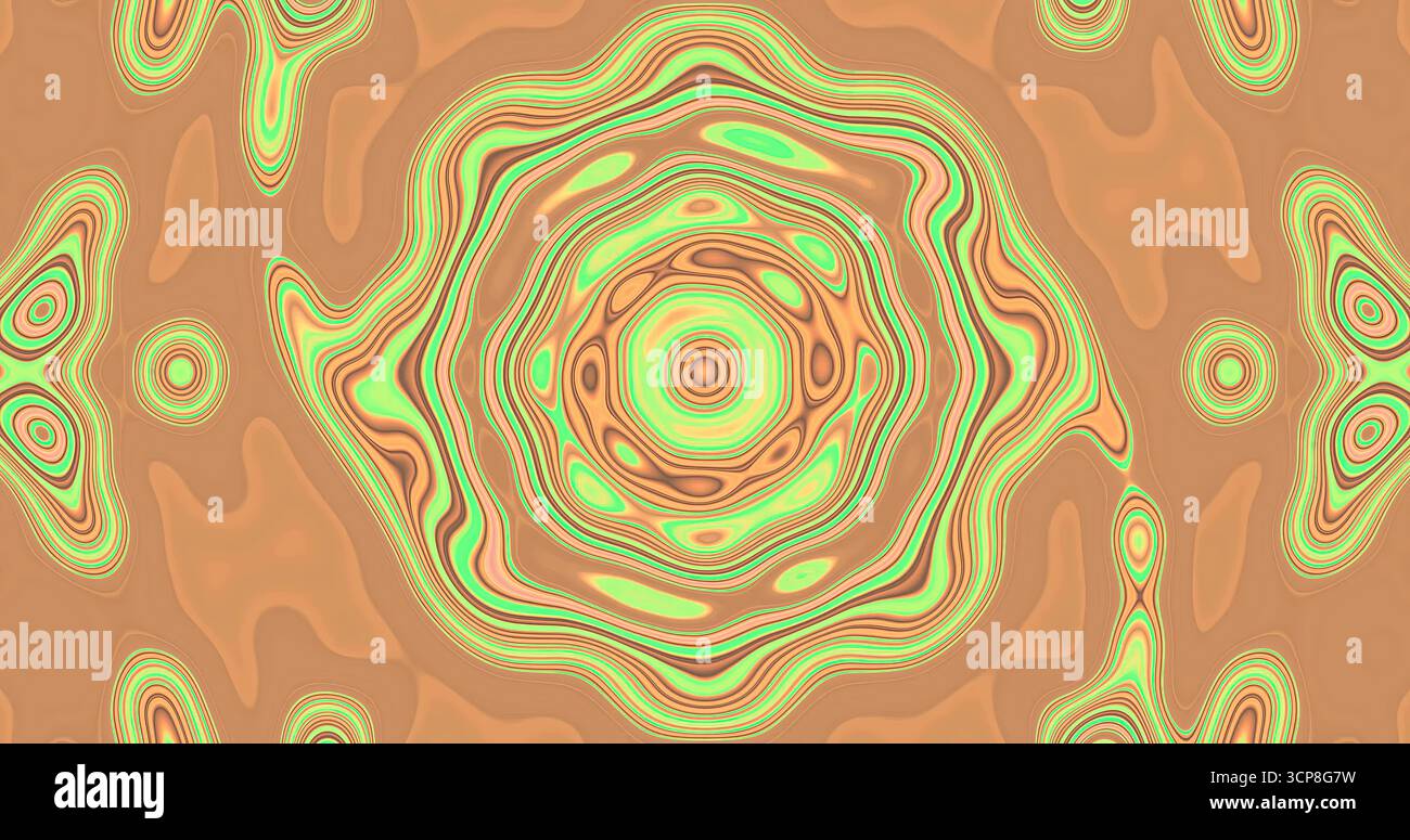 Les couleurs tourbillonnantes créent un motif abstrait éclatant aux formes circulaires. L'œuvre d'art a un mélange de vert, brun et d'autres couleurs, ce qui lui donne un eng Banque D'Images
