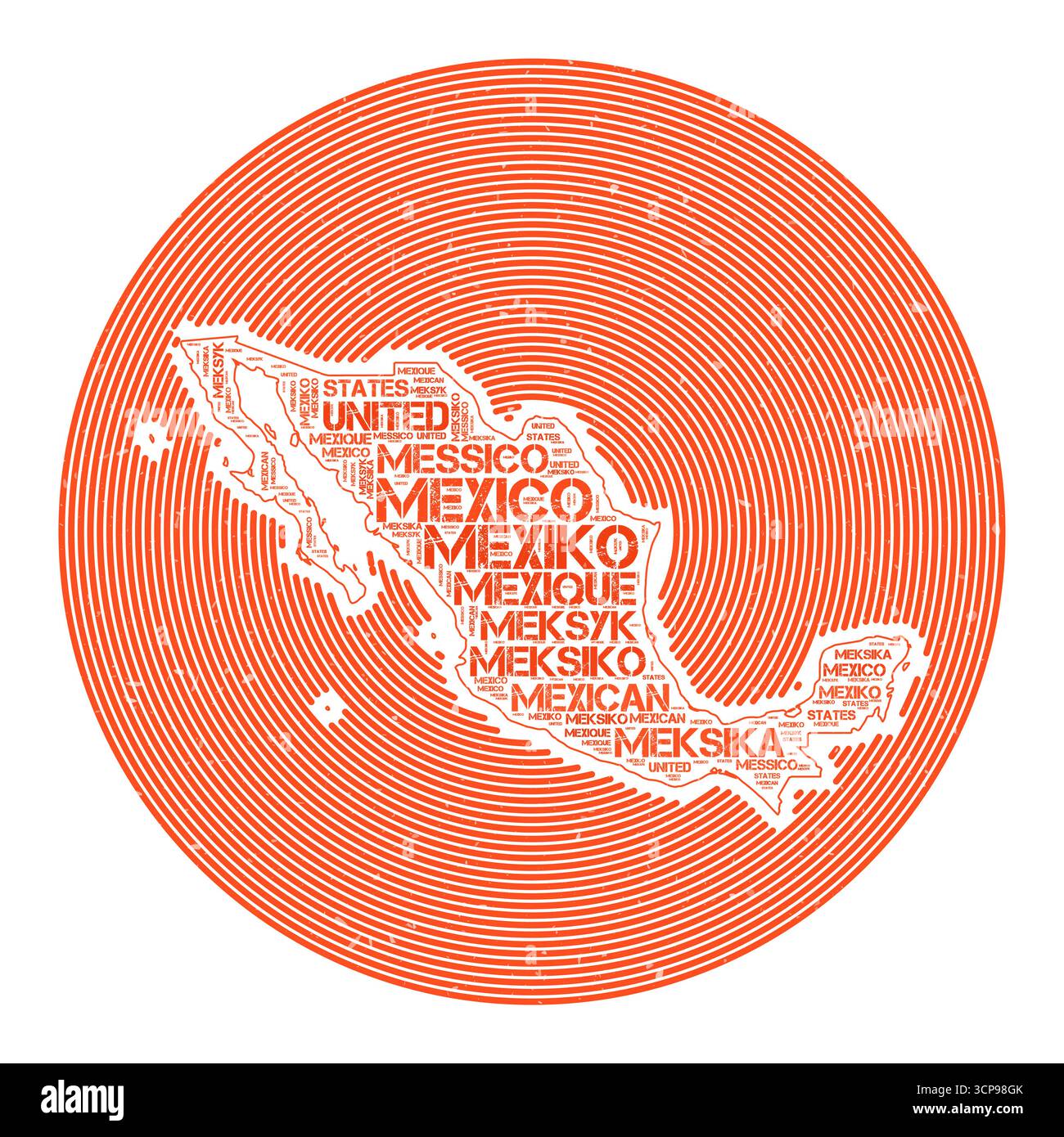 Mexique image vectorielle. Logo rond de pays. Affiche du Mexique en arcs de cercle et style nuage de mots. Illustration vectorielle artistique. Illustration de Vecteur