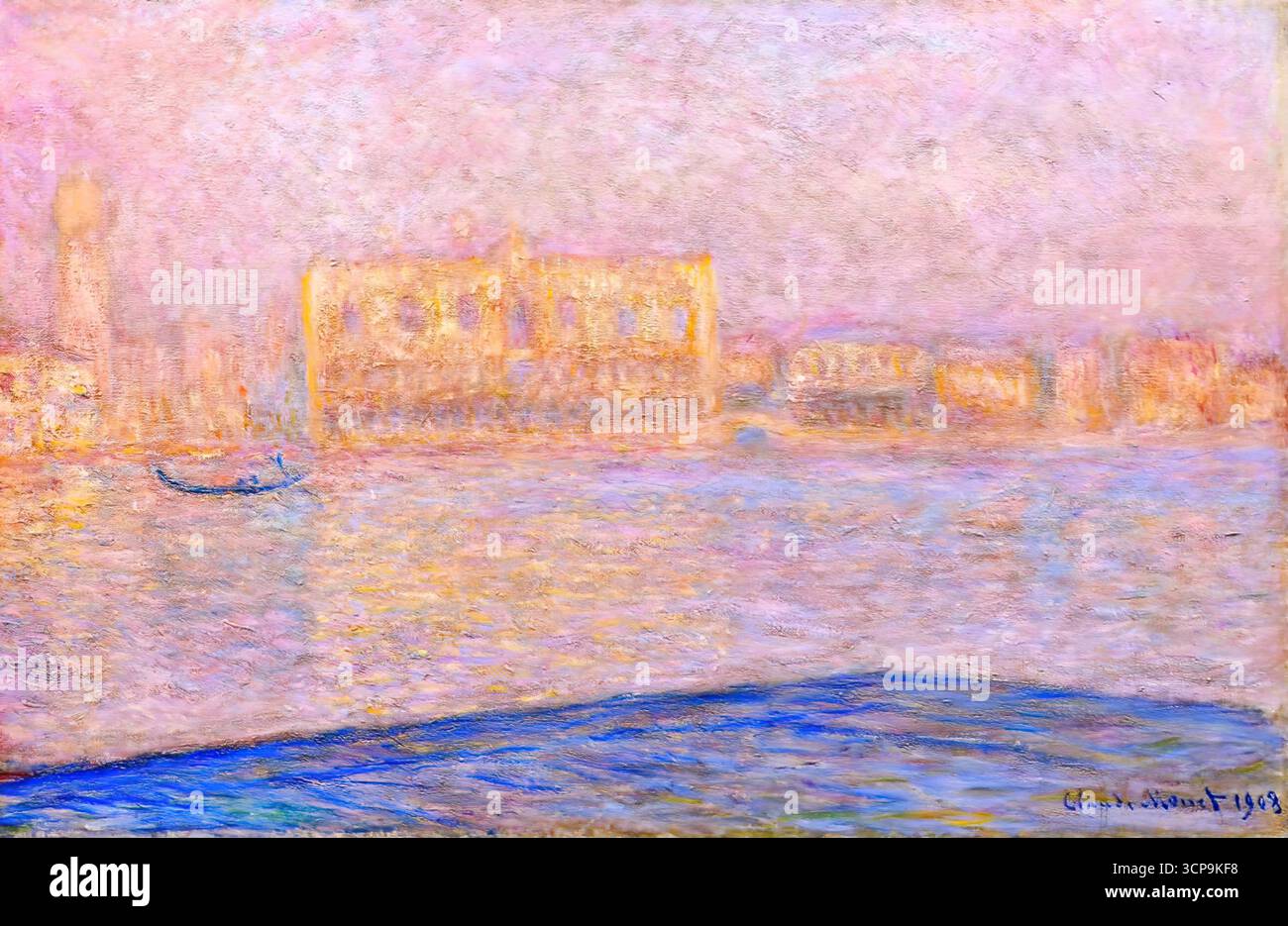 Claude Monet, le Palais des Doges vu de San Giorgio Maggiore, 1908 — huile impressionniste vénitienne ; palais lumineux, reflets d'eau chatoyants. Illustration de Vecteur