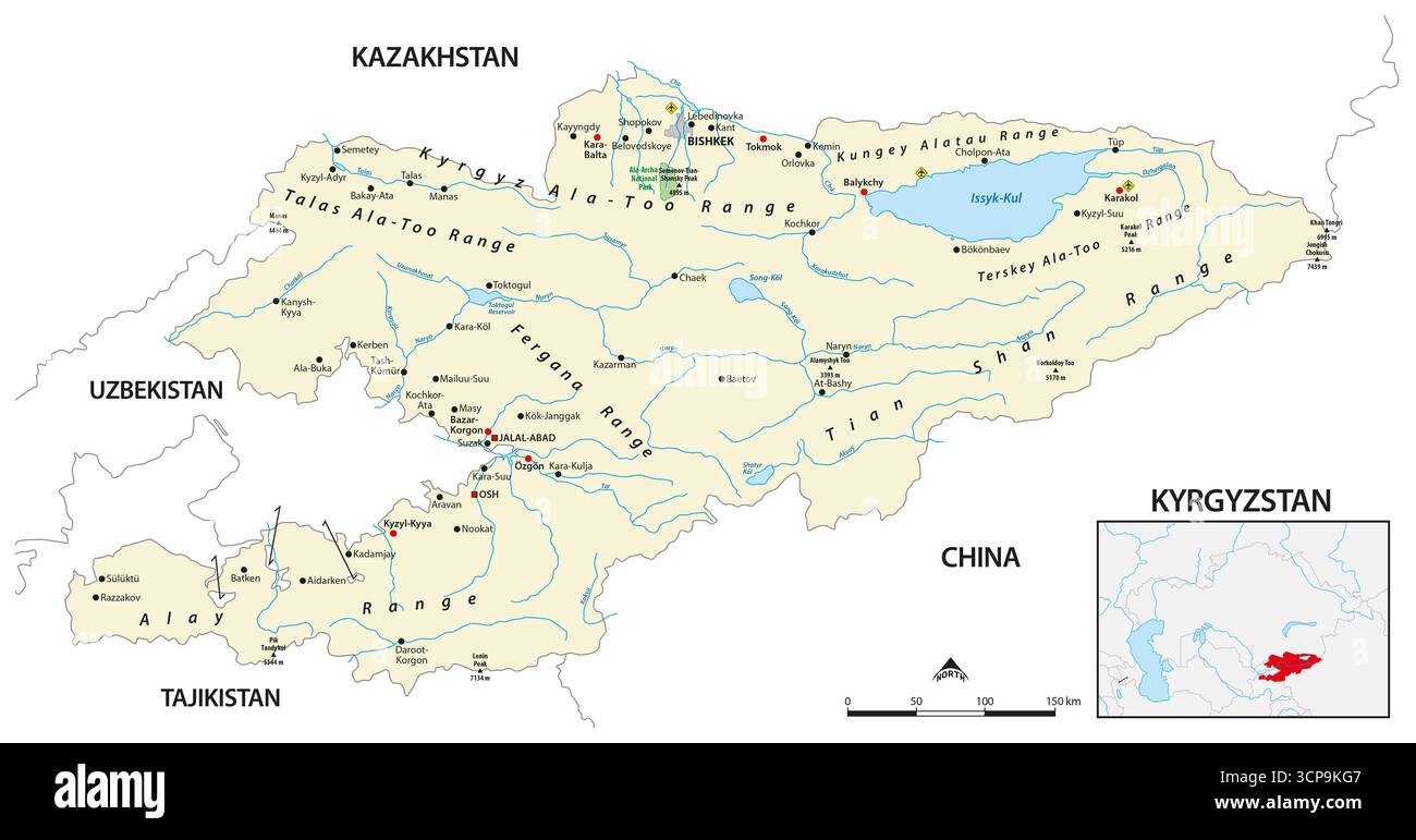 Carte de l'état d'Asie centrale du Kirghizistan Banque D'Images Carte de l'état d'Asie centrale du Kirghizistan Banque D'Images