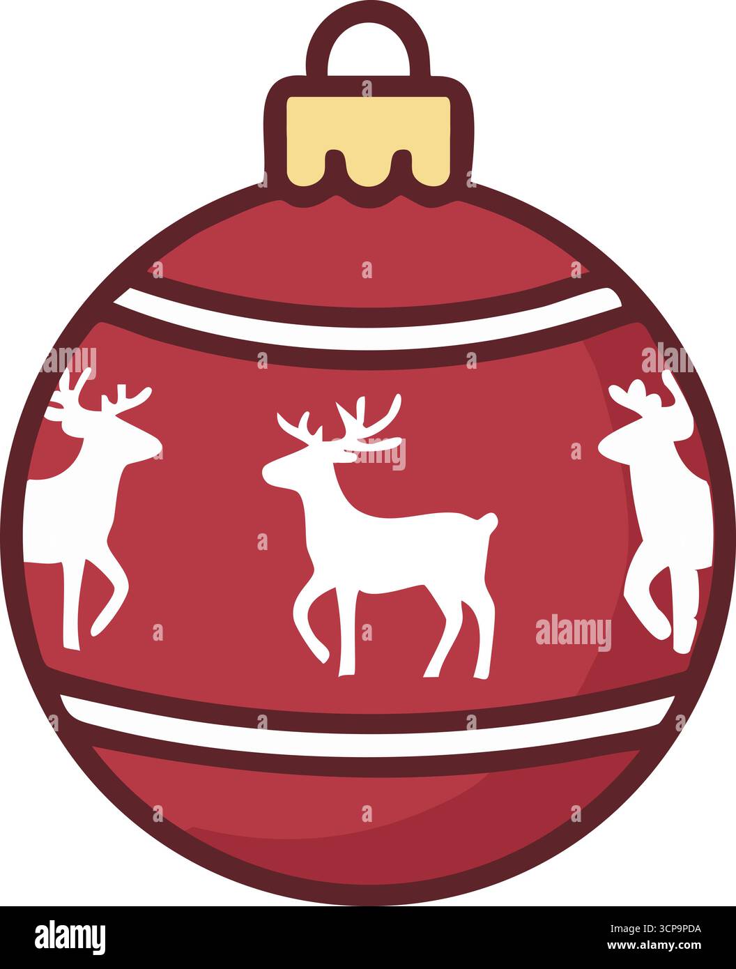 Un ornement d'arbre sphérique brillant décoré de bandes de cerfs en cours d'exécution et surmonté d'une petite casquette Illustration de Vecteur