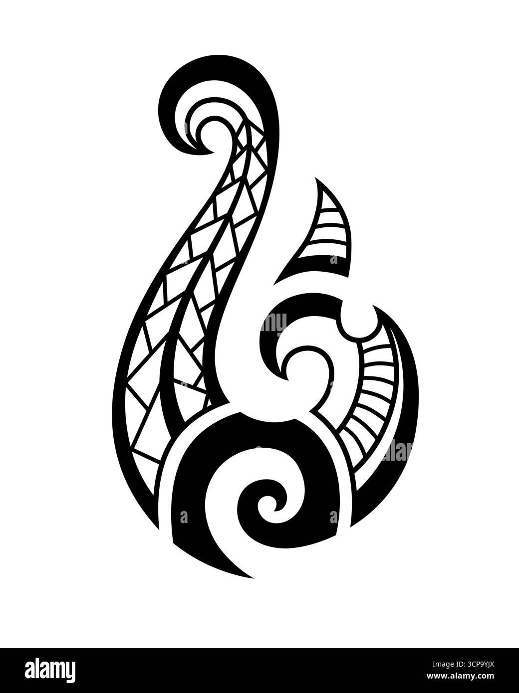 Hameçon de style tatouage maori. Matau osseux. Hei Matau. Illustration de Vecteur