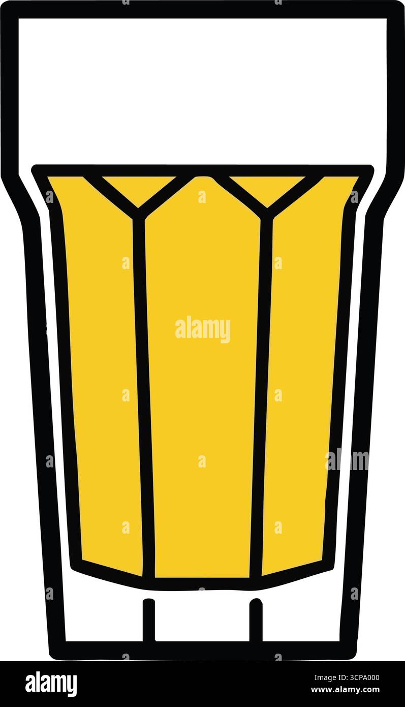 Icône verre de boisson doré minimaliste. Ce motif simple présente un liquide ambré éclatant dans un réceptacle élégant. Il évoque des sentiments de rafraîchissement et c Illustration de Vecteur