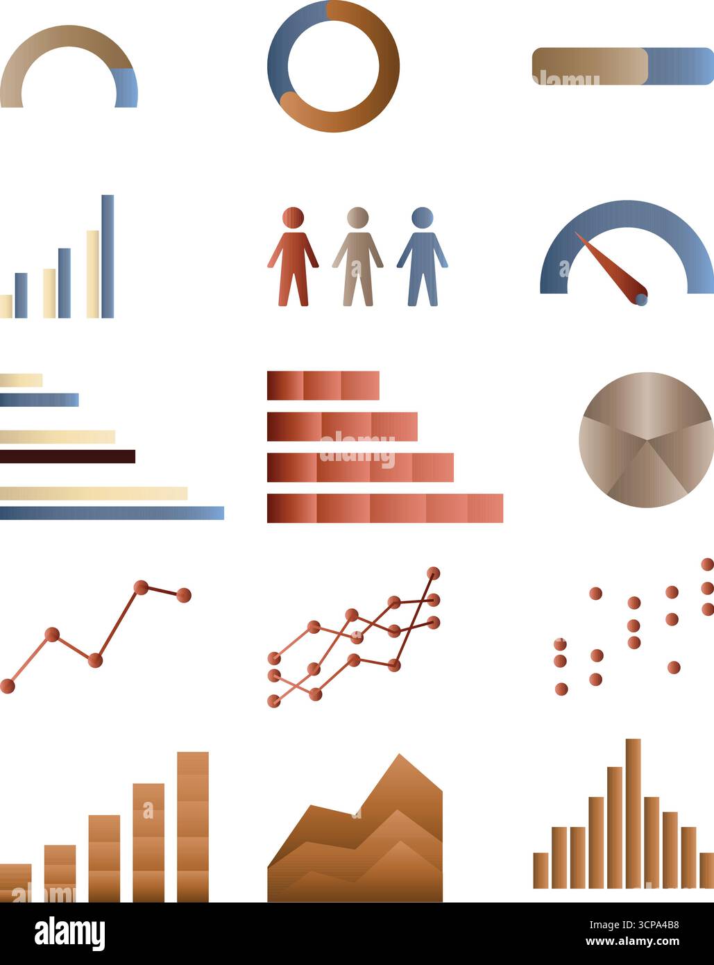 Collection de divers tableaux et graphiques infographiques isolés sur fond blanc Illustration de Vecteur