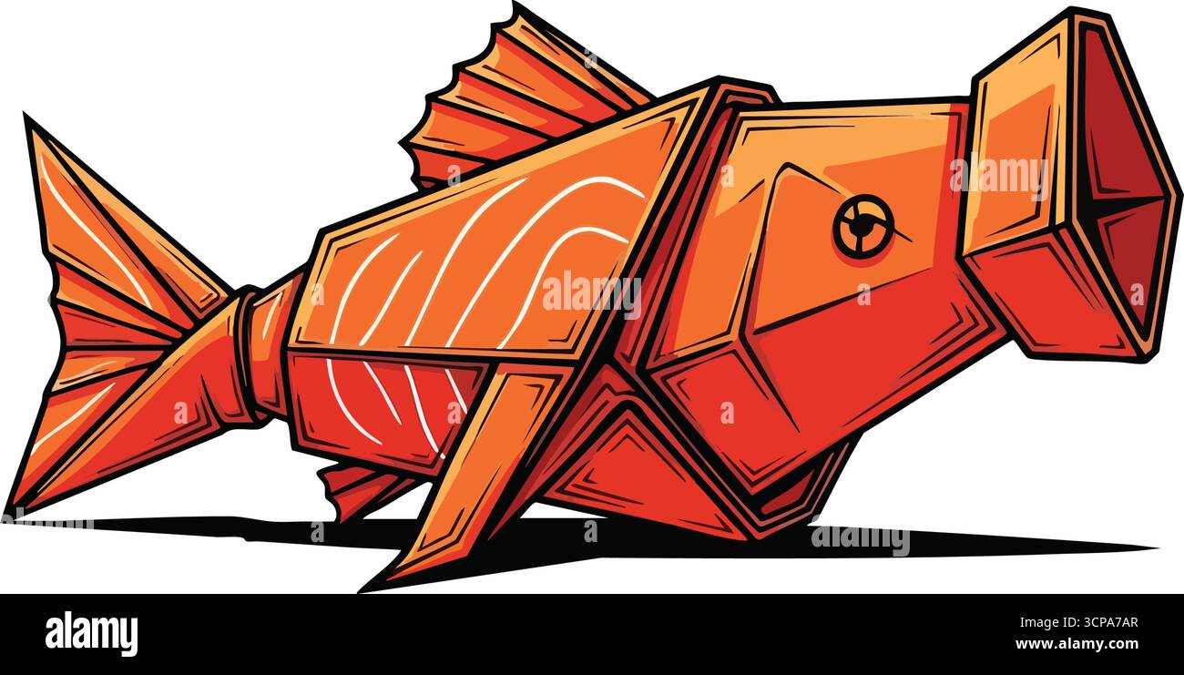 Illustration géométrique de poisson orange. Créature aquatique vibrante rendue avec des angles vifs et des lignes modernes, évoquant l'artisanat et un aest distinctif Illustration de Vecteur