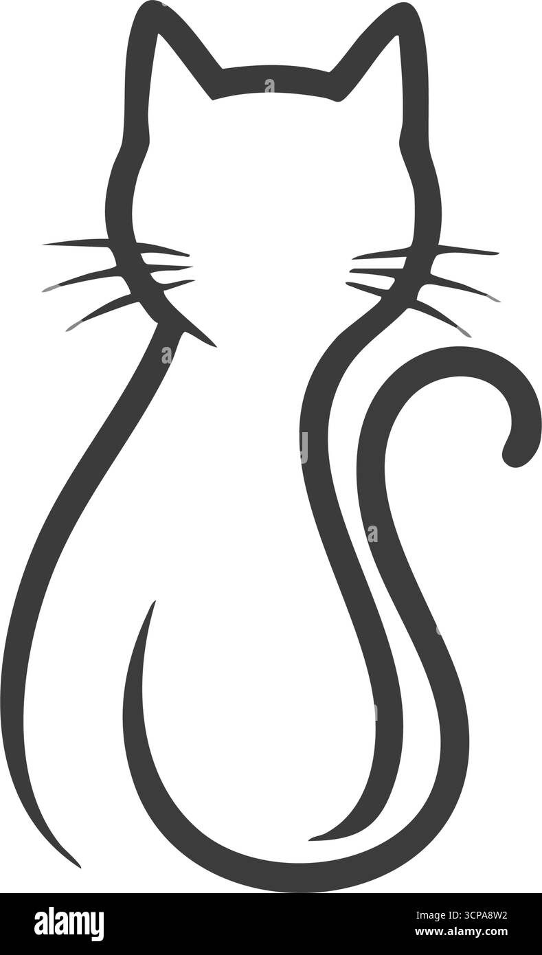 Silhouette élégante de chat. Contour animal gracieux sur fond sombre. Ce design minimaliste suggère mystère, indépendance et sophistication calme Illustration de Vecteur